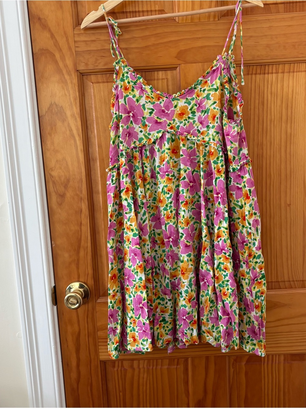 Free People-Style Pink, Yellow & Green Floral Mini Dress